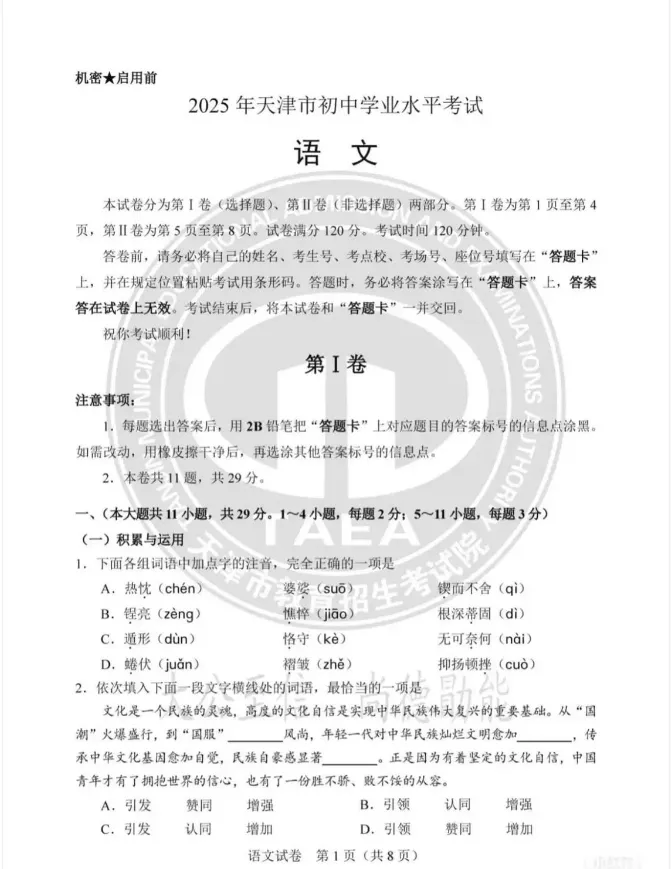 2025年天津市中考真题试卷+答案解析【全科】,电子版可下载! 第3张