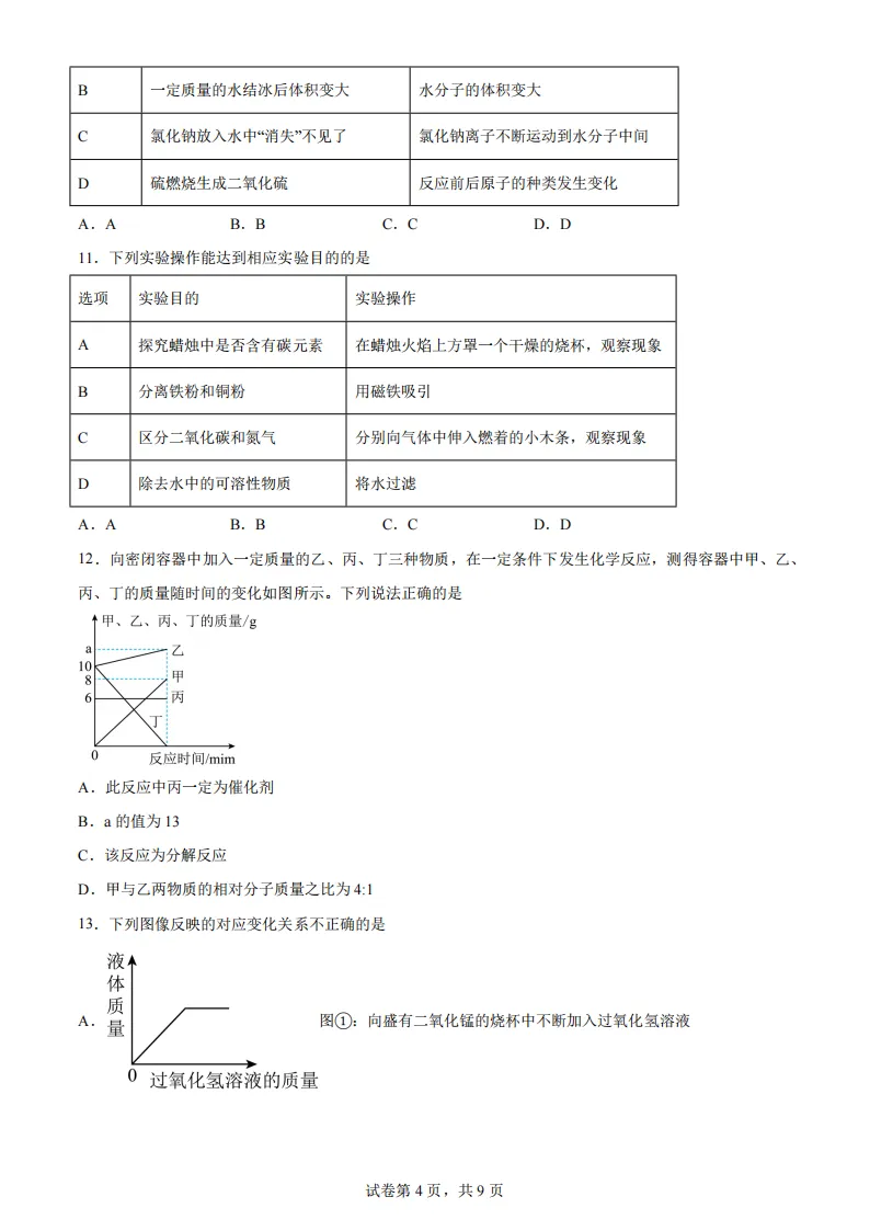 2026工附中学八年级下化学期中考试 试卷+答案 第5张
