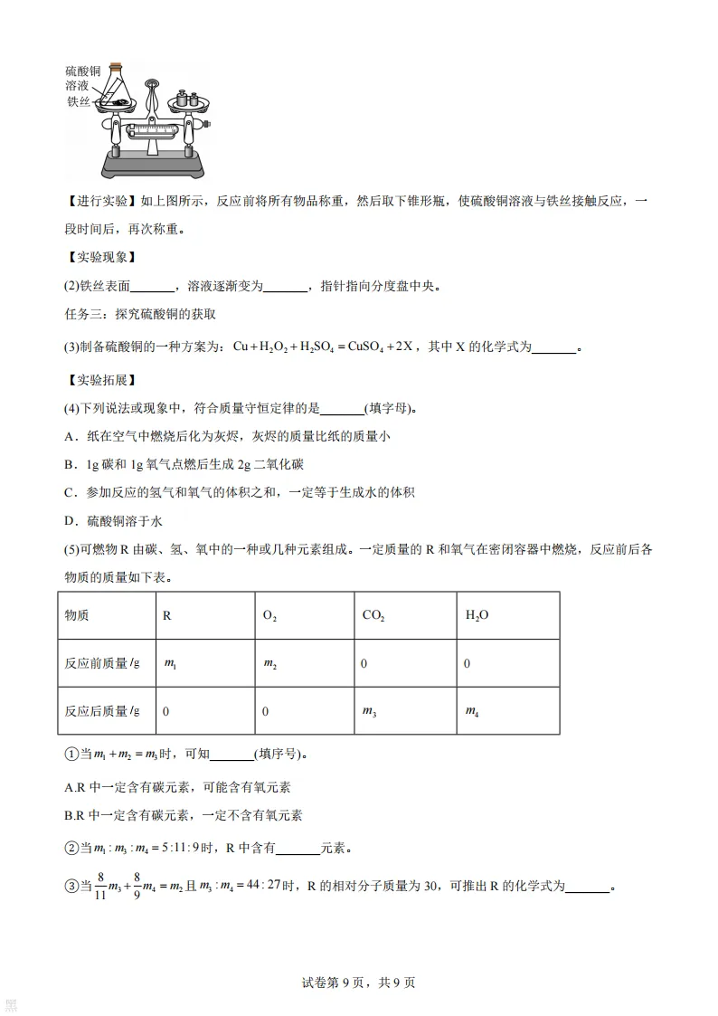 2026工附中学八年级下化学期中考试 试卷+答案 第10张