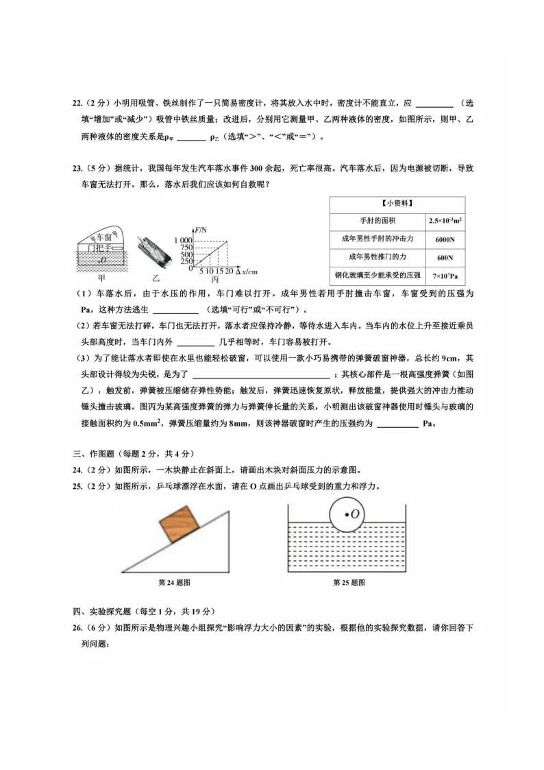 2026工附中学八年级下物理期中考试 试卷+答案 第6张