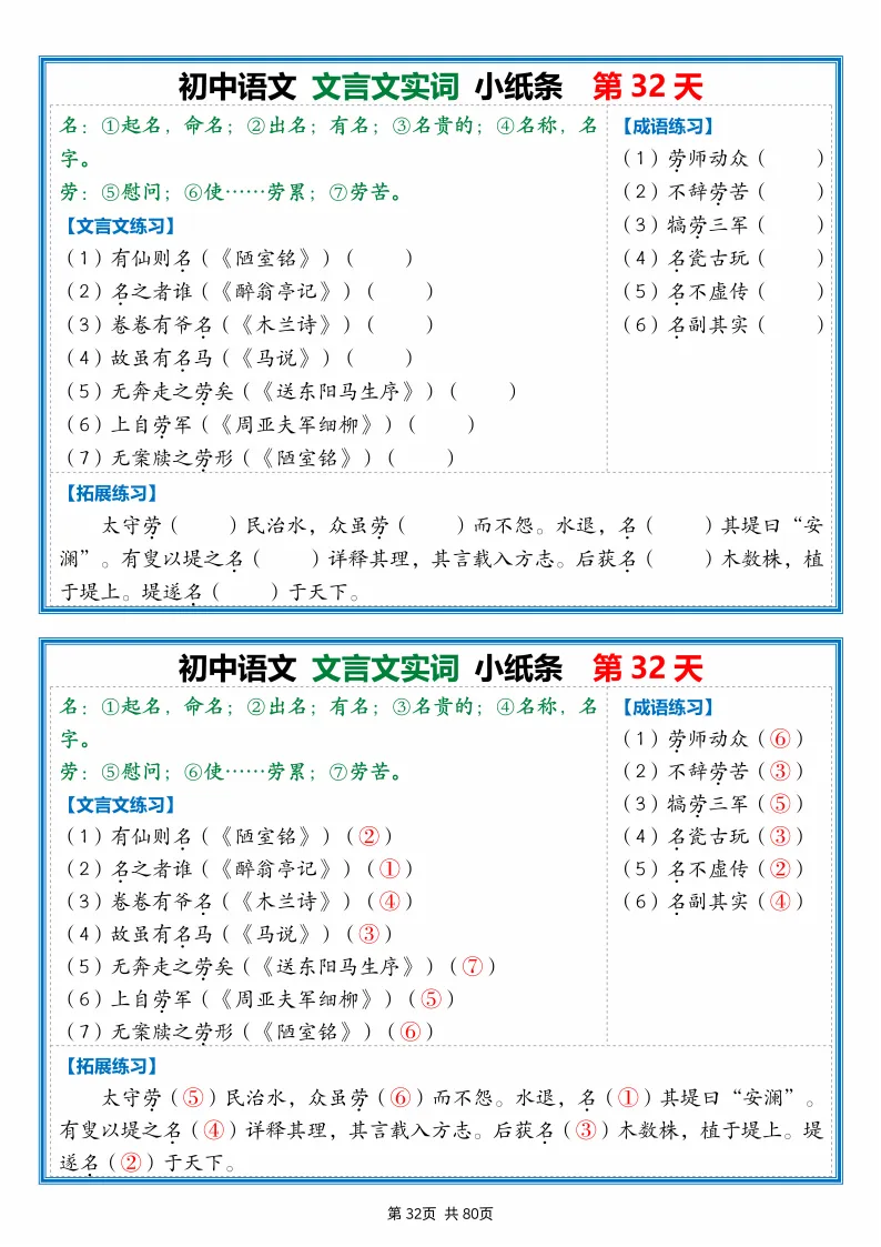 2026中考:《文言文小纸条》(80天),可下载 第33张