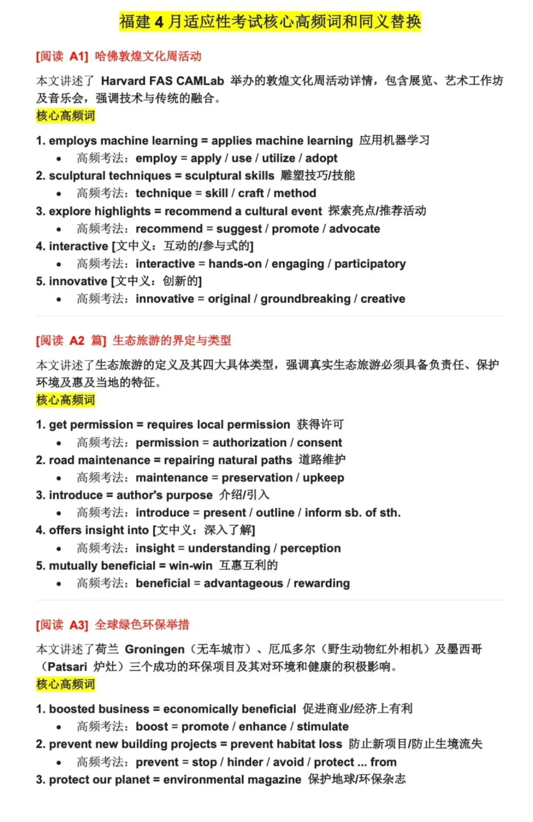 【名校精选】2026届50份高质量模拟卷同义替换,背完就敢去考试! 第1张
