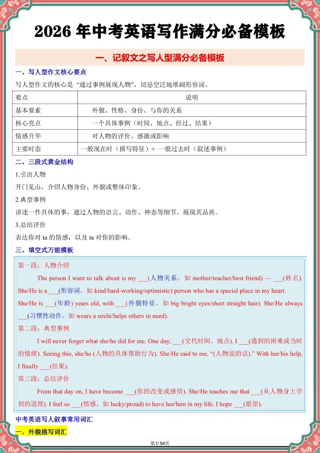 2026 中考英语写作满分必备模板【背诵版】(电子版可打印) 第3张
