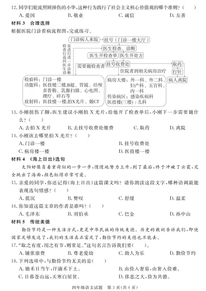 四年级下册道德与法治期末绝密真题卷2套含答案(完整电子版可打印) 第4张