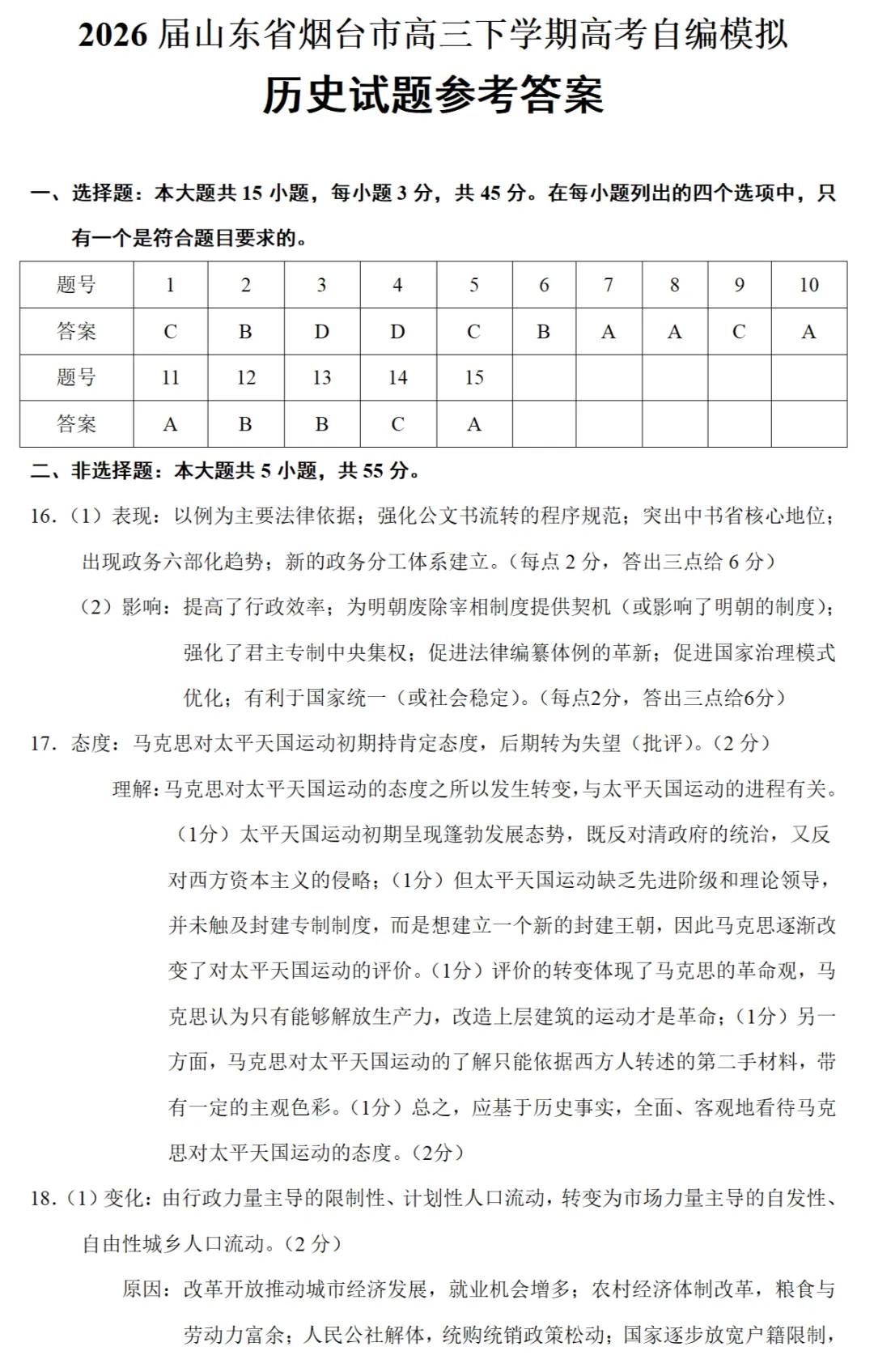 最新模考| 2026届山东省烟台市高三二模历史试题和答案 第8张