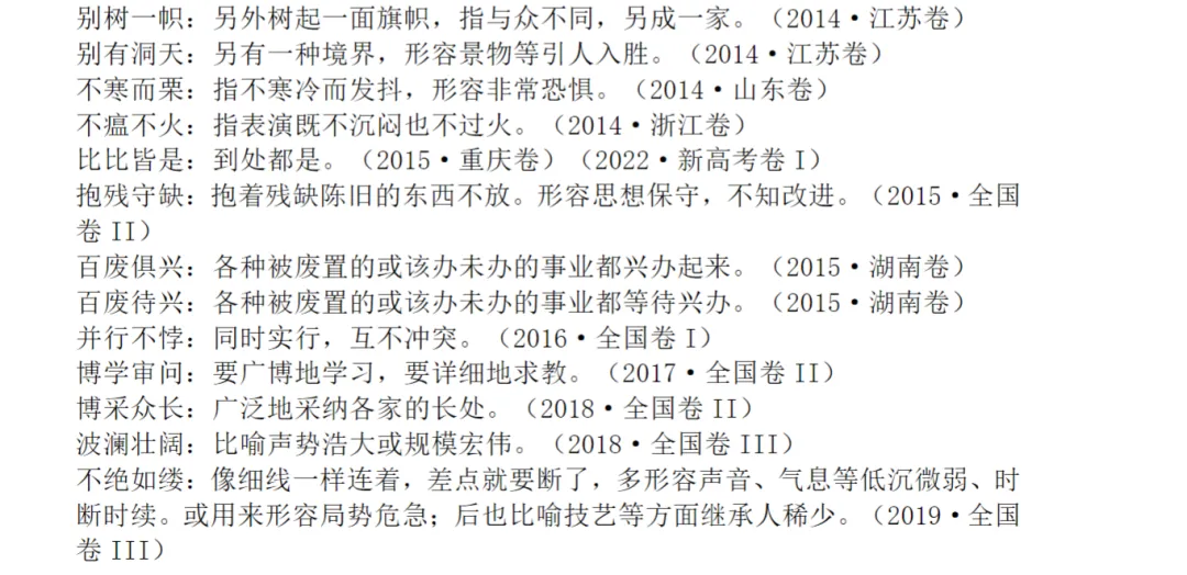 【免费资料】「真题筑基」十年高考真题所考成语汇编 第2张