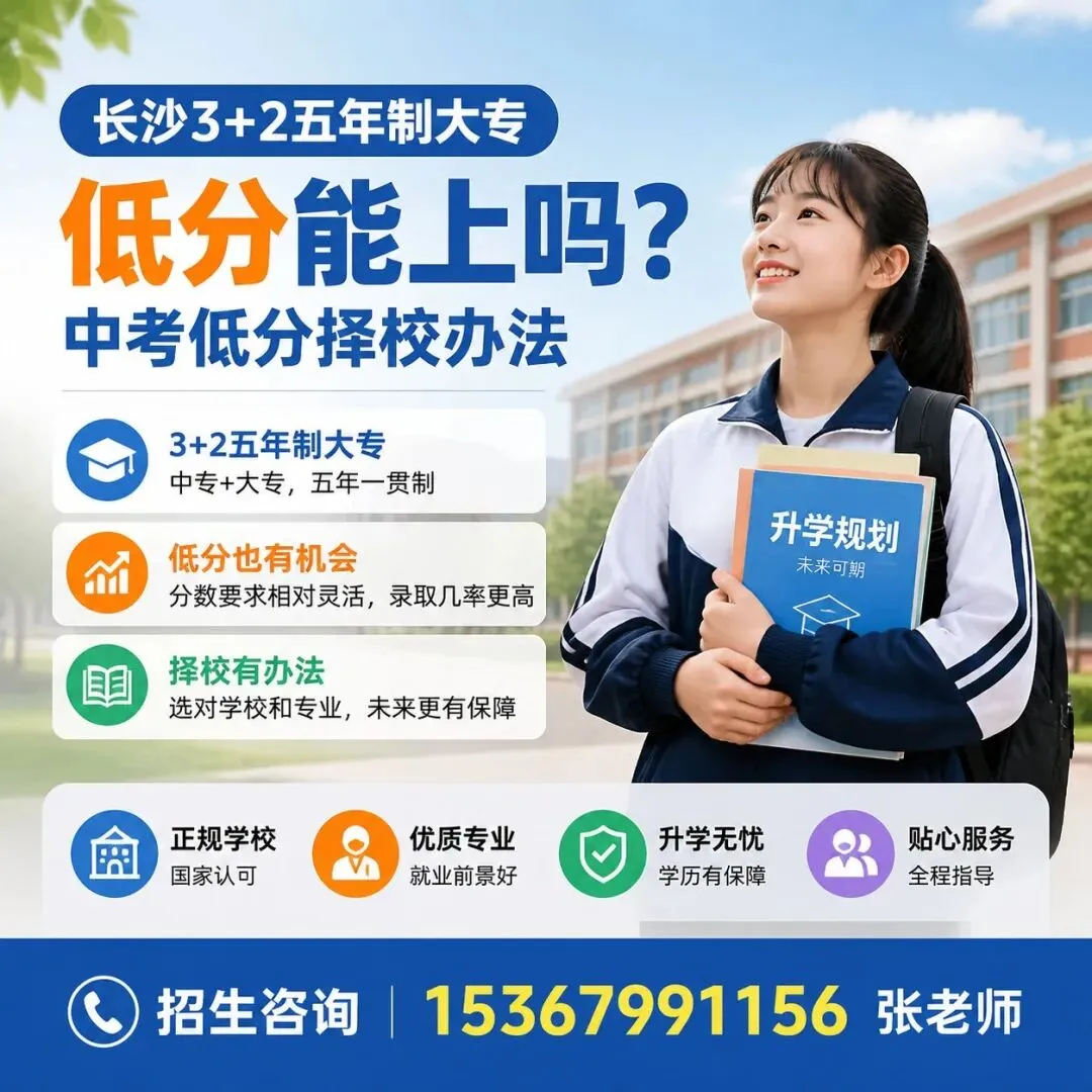 长沙3+2五年制大专低分能上吗 中考低分择校办法 第1张