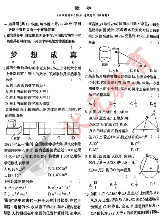 中考倒计时47天 | 2025年武汉市中考试卷分享,基础题占比70%! 第17张