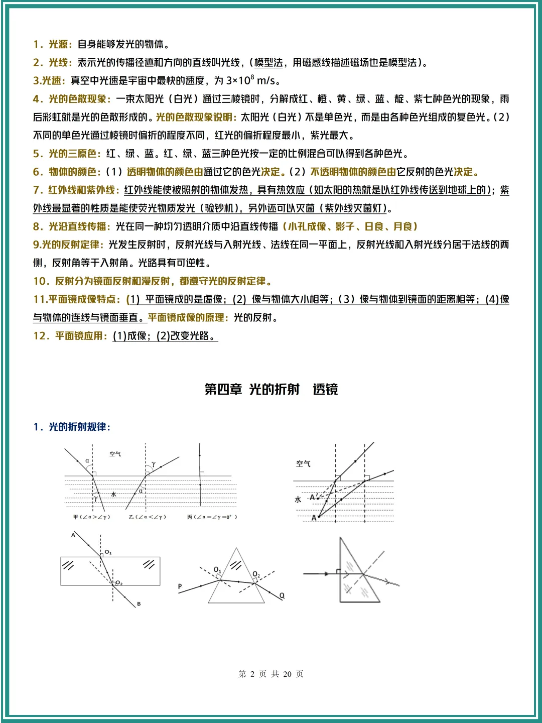 2026中考物理:知识点归纳总结【完整版】高分必备!可打印~ 第2张