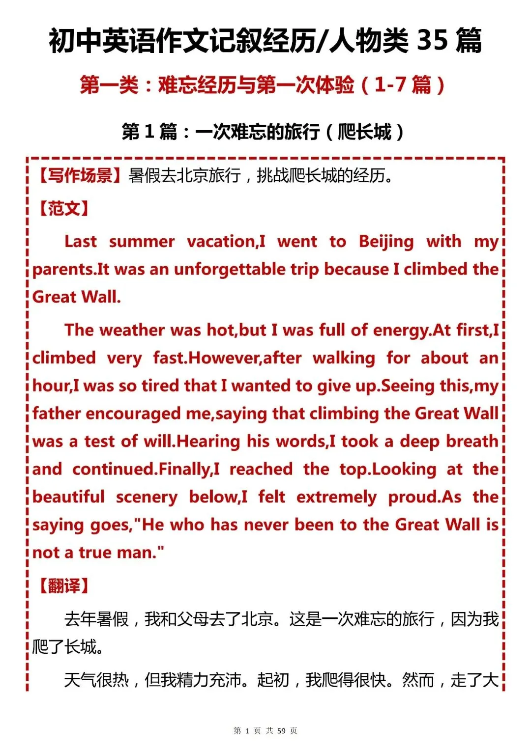 中考英语必背【初中英语作文 “记叙经历人物类” 35 篇】,可打印 快收藏 第1张