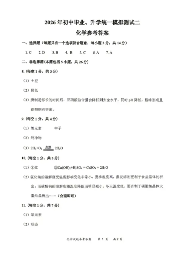 2026年4月赤峰市松山区中考二模试卷-物理化学(含答案) 第15张