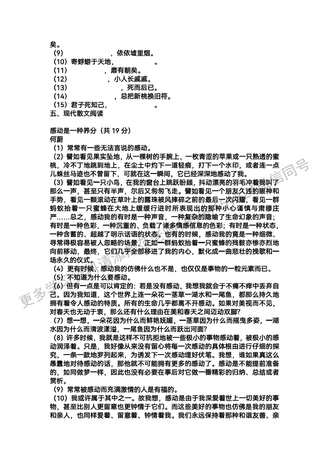 重点高中新高一分班考试语文试卷 第4张