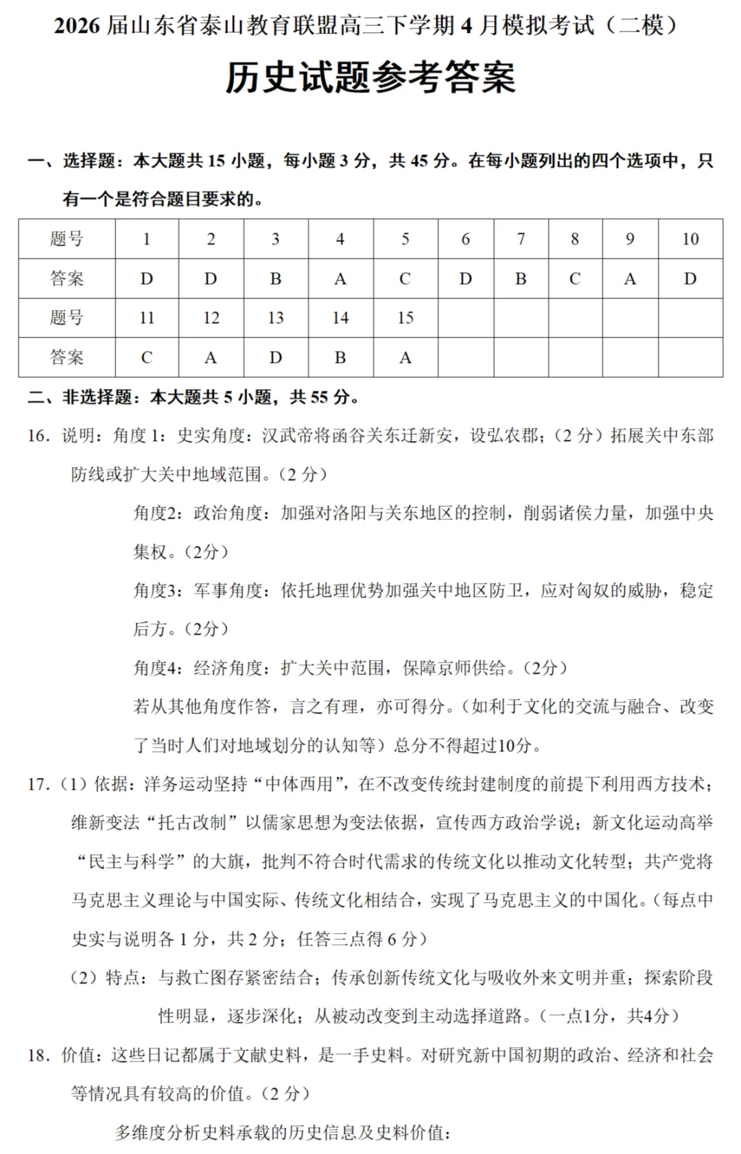 最新模考| 2026届山东省泰山教育联盟高三二模历史试题和答案 第8张