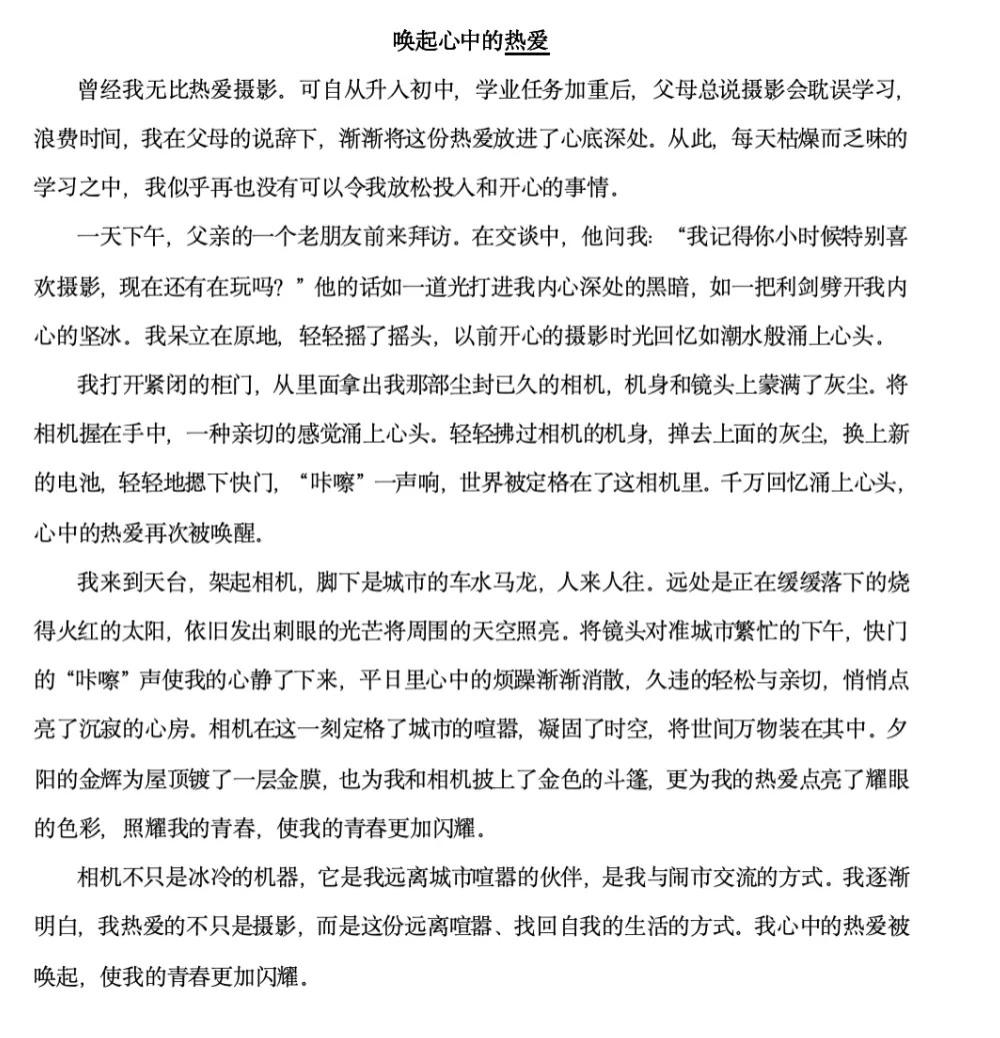 【作文真题讲练】《唤起心中的热爱》 第11张