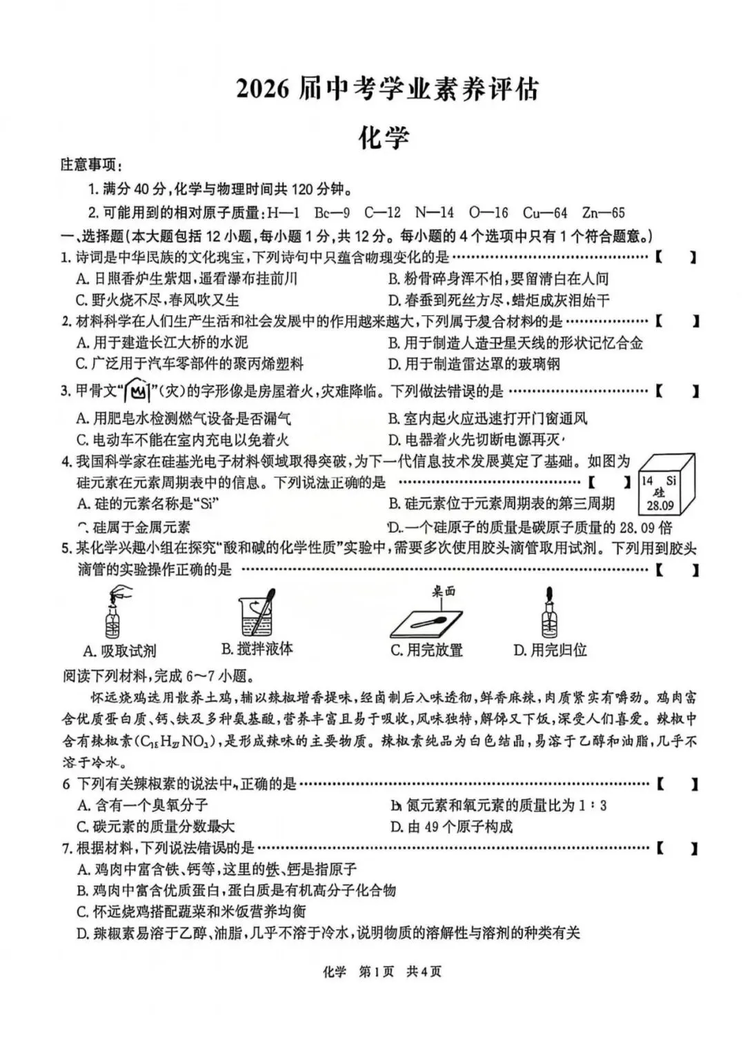 【二模真题】2026年安徽省合肥市42中中考二模 (七科试卷+答案),可打印 第5张
