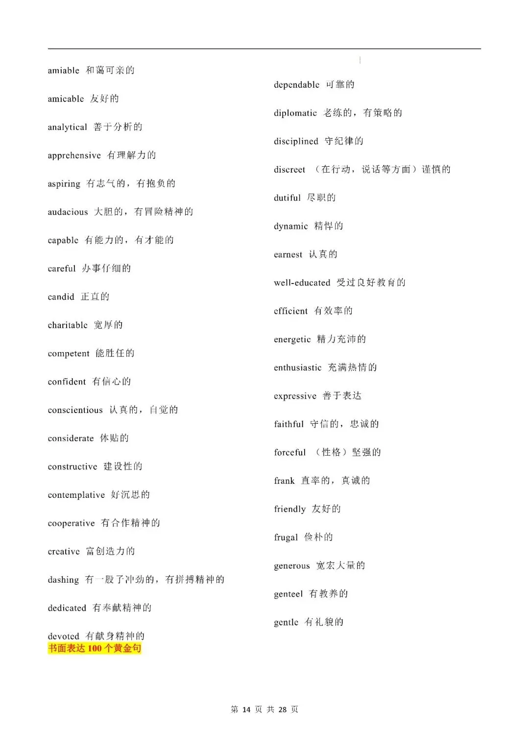 中考英语丨书面表达高级词汇、万能句型、黄金句、经典言语格言 第14张