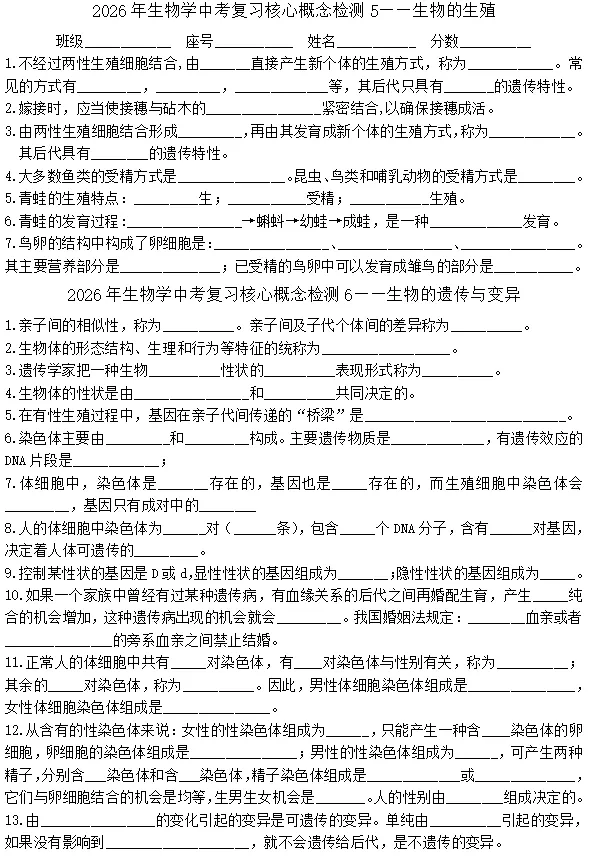 初中生物学中考总复习核心概念及小测 第1张