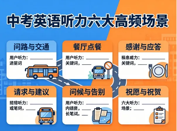 中考英语听力6大高频场景拆解:考点+技巧全解析,高效提分不盲目! 第1张