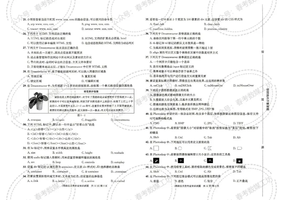 2024年山东春考理论真题回忆版【网络技术类】 第2张