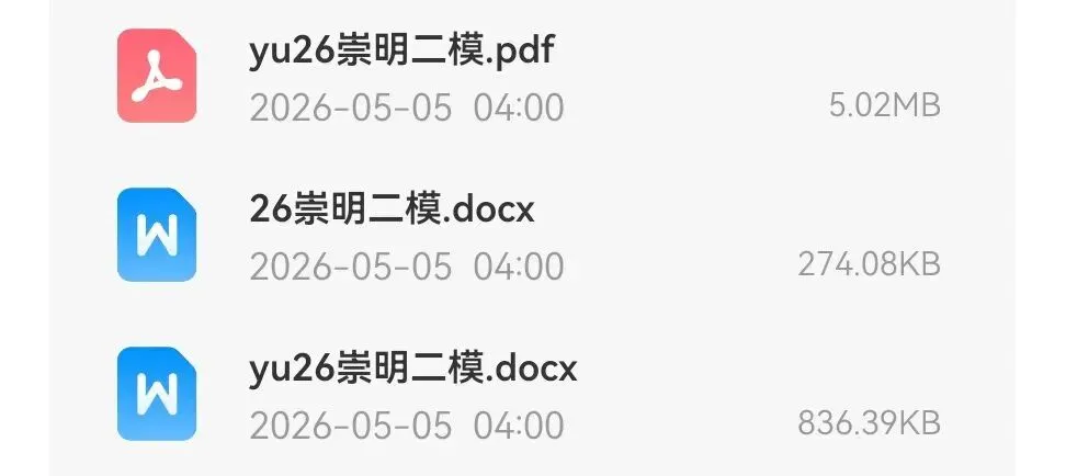 崇明区2026届高三数学二模试卷及解析 第2张