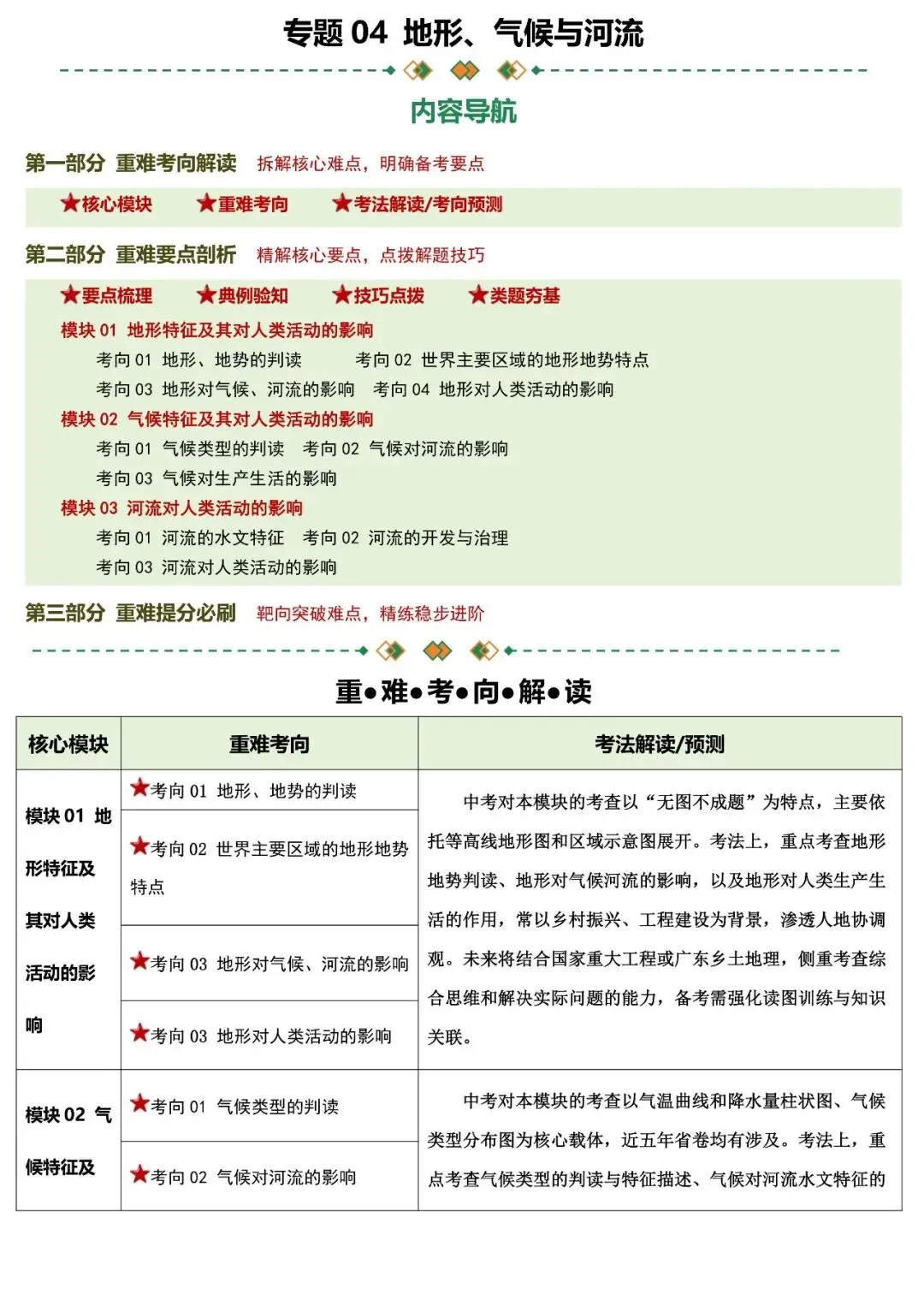 2026年中考地理二轮复习重难考向突破:地形、气候与河流(可下载) 第2张