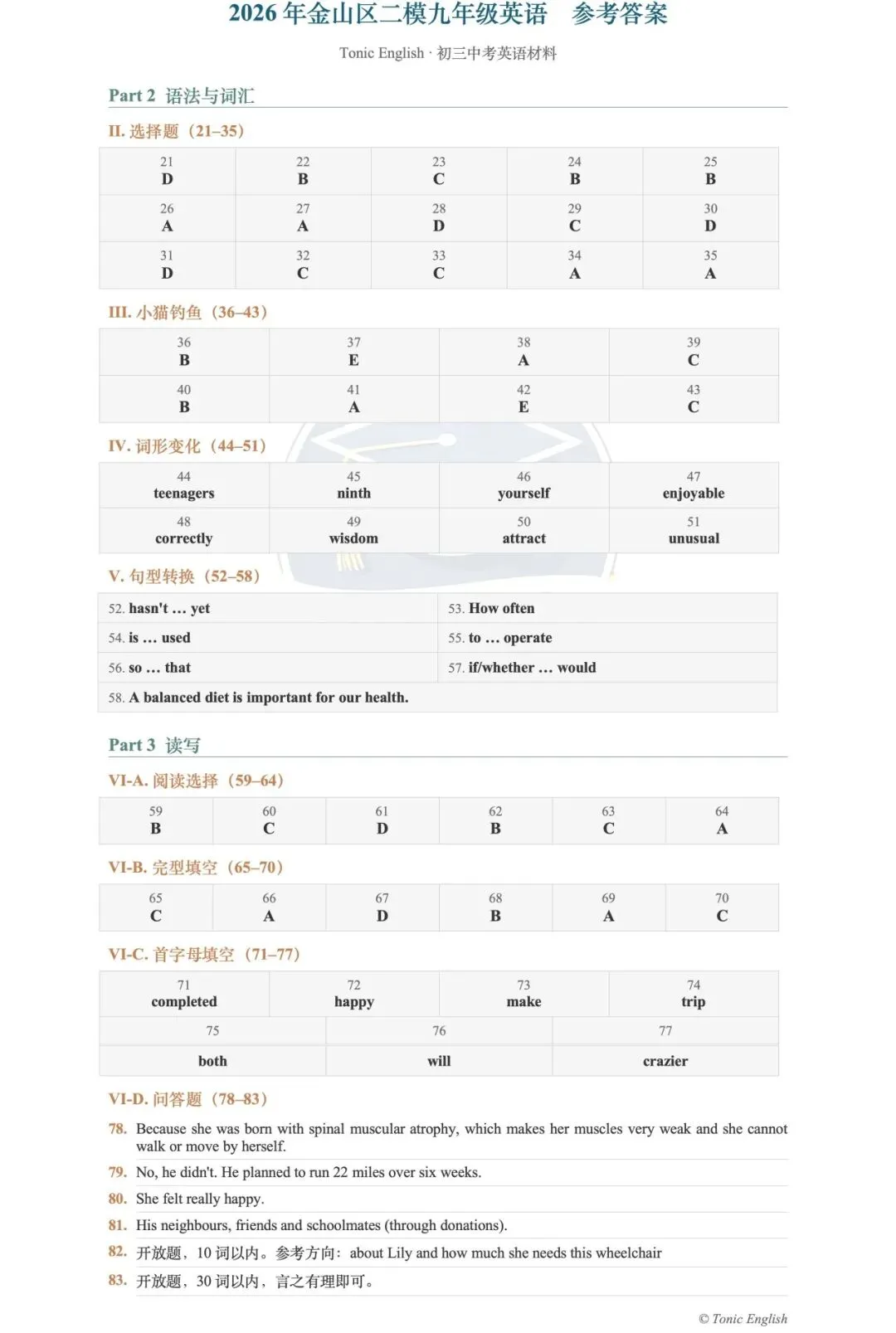2026上海金山英语中考二模答案+点评|最单纯的外表下有着最狠毒的考法 第2张