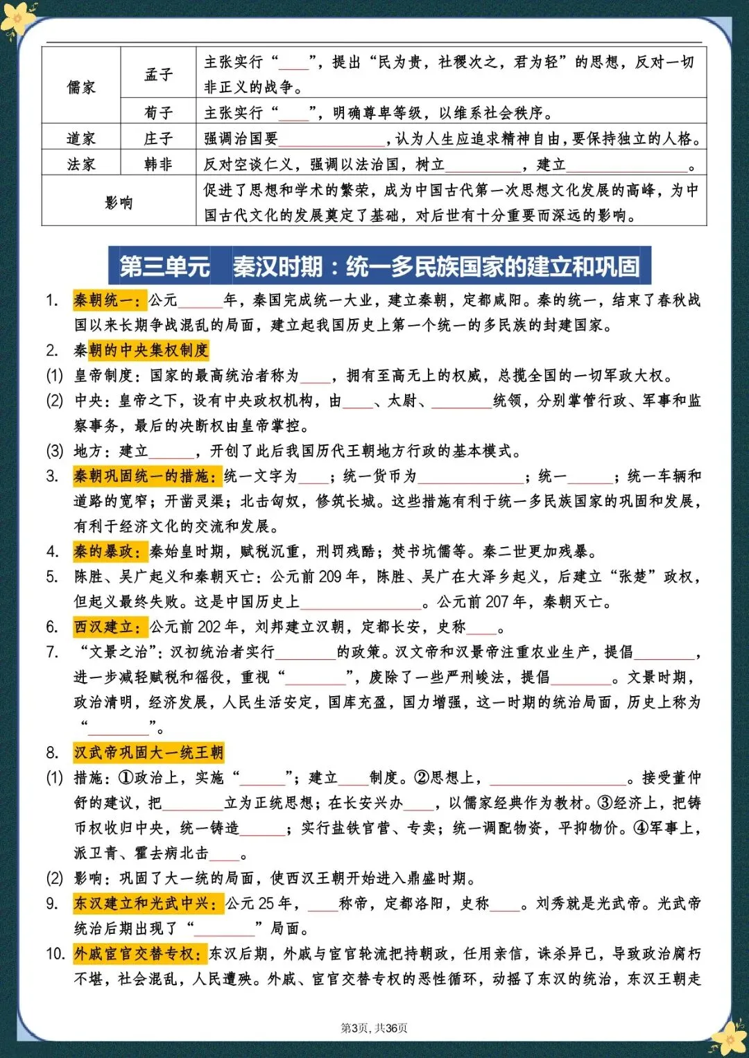 中考历史总复习必背知识点梳理(填空版),电子版可打印 第4张