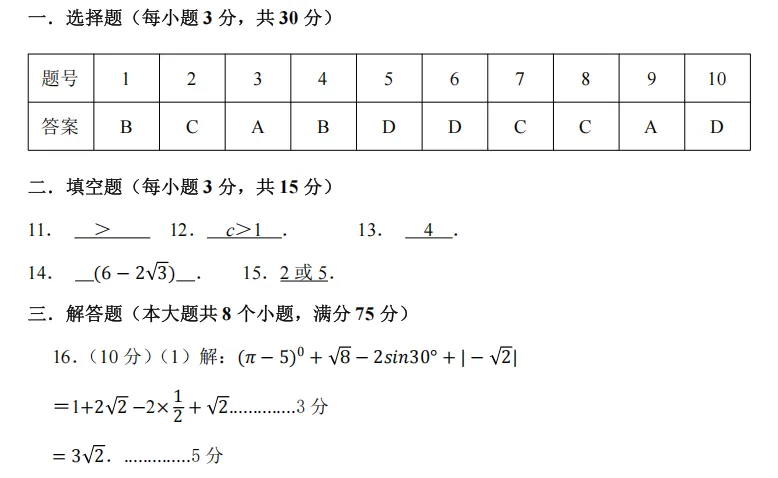008河南省实验中学中考2025年一模数学试题 第16张