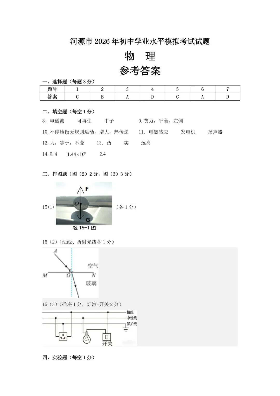 河源市2026年初中学业水平模拟考试—物理试题 第7张