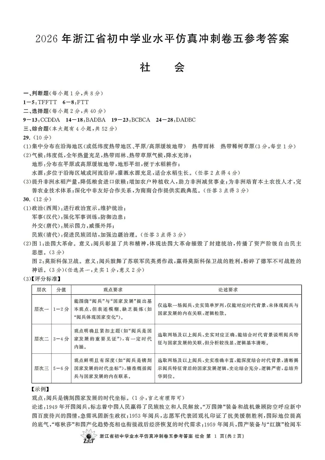 中考仿真模拟卷 | 2026年浙江省中招仿真模拟卷 (五)「四科」试题 第36张
