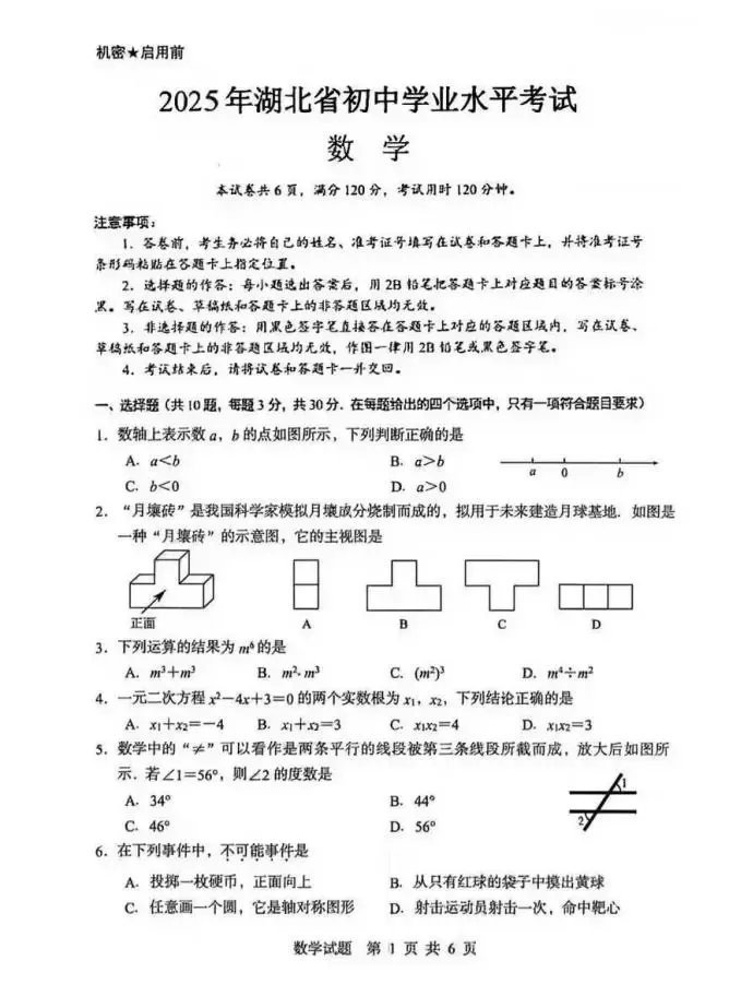 2025年湖北省中考真题试卷+答案解析【全科】分享下载 第9张