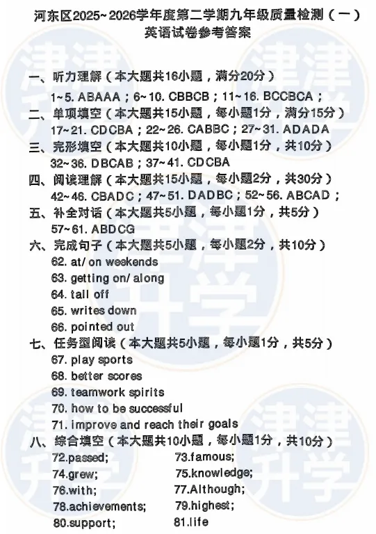 独家解析丨2026初三【英语】一模试卷(河东区) 第12张