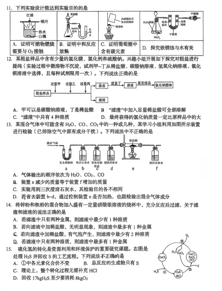 【最新二模】青岛九年级化学二模模拟试卷(答案) 第3张