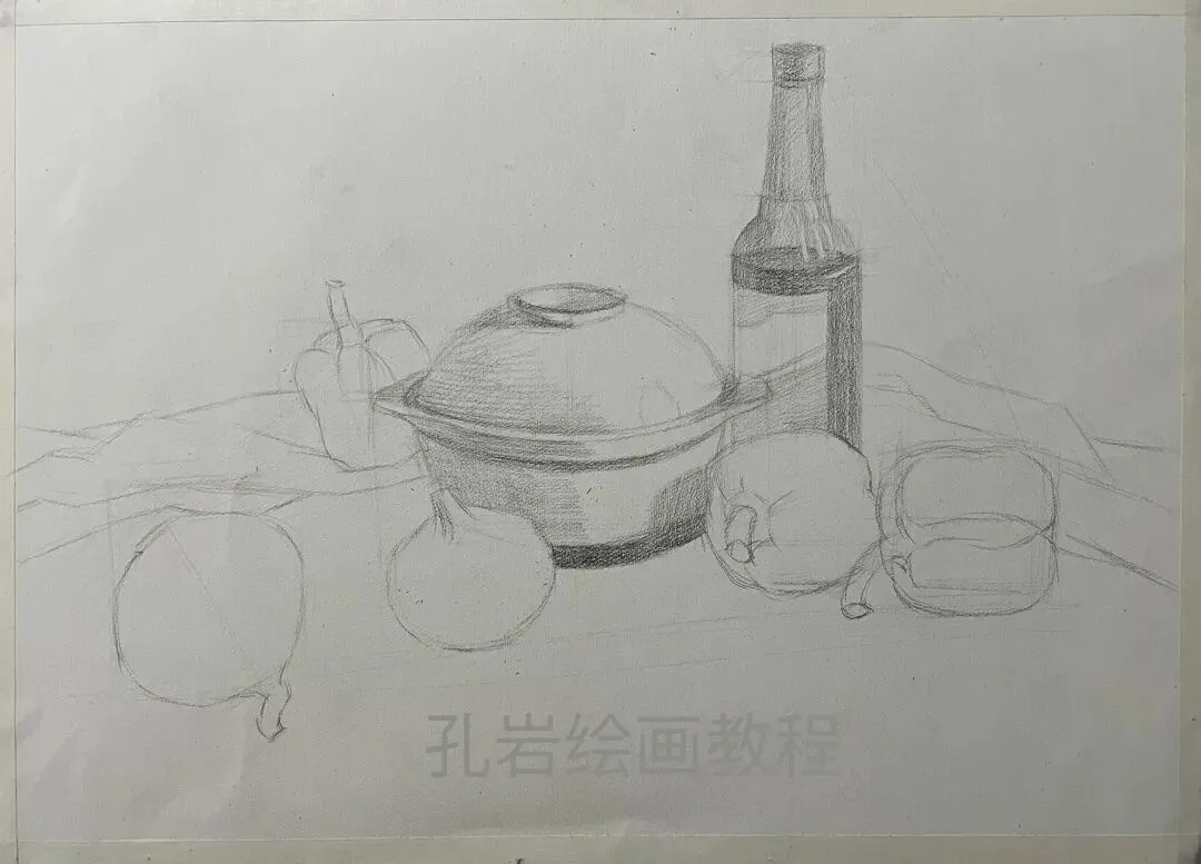 素描六级真题范画解析,非常典型的试卷类型,详细的步骤都记录下来了,看完就会画,非常值得多看几遍的教程 第9张