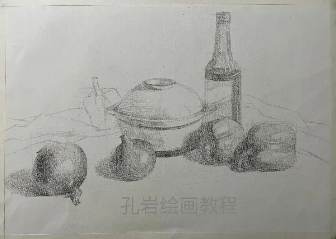 素描六级真题范画解析,非常典型的试卷类型,详细的步骤都记录下来了,看完就会画,非常值得多看几遍的教程 第12张