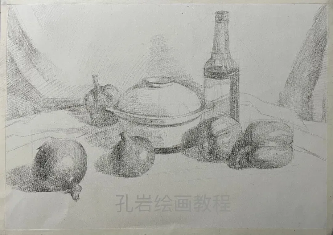 素描六级真题范画解析,非常典型的试卷类型,详细的步骤都记录下来了,看完就会画,非常值得多看几遍的教程 第15张