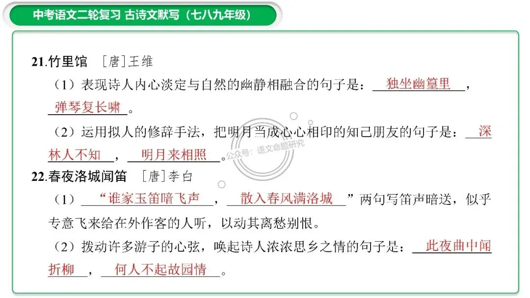 中考古诗文二轮复习默写-理解性默写-课件(PPT85张) 第16张