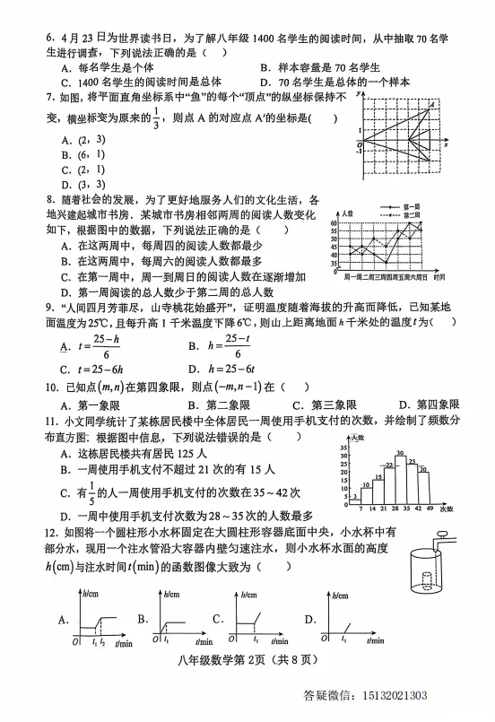 2025河北省八下期中教学质量监测数学试卷(人教版) 第2张