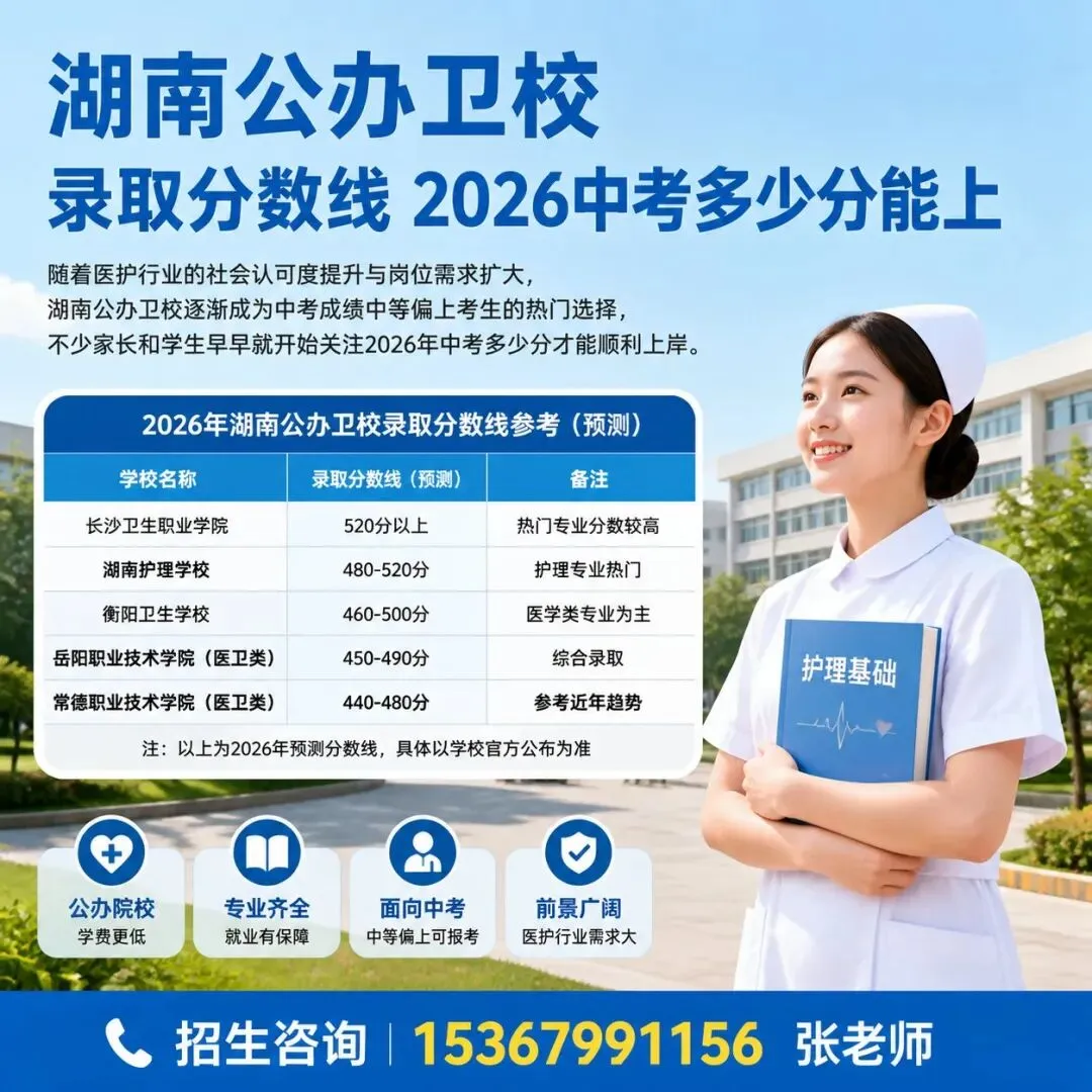 湖南公办卫校录取分数线 2026中考多少分能上 第1张