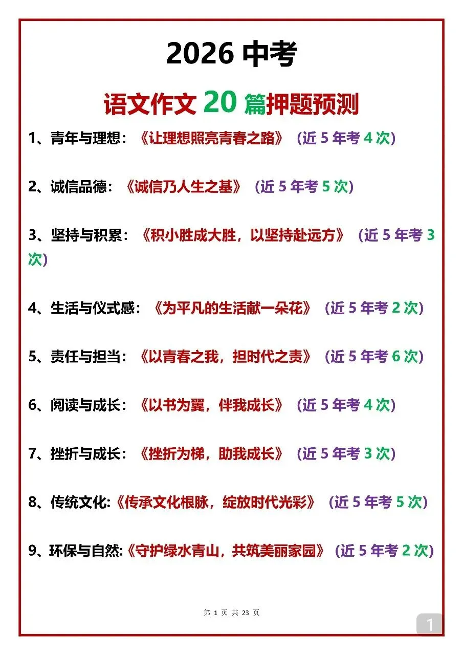 20篇2026中考预测作文及范文(可以打印出来每天背一篇) 第1张