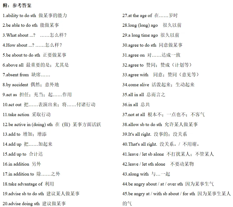 中考常考短语汇总集 第25张