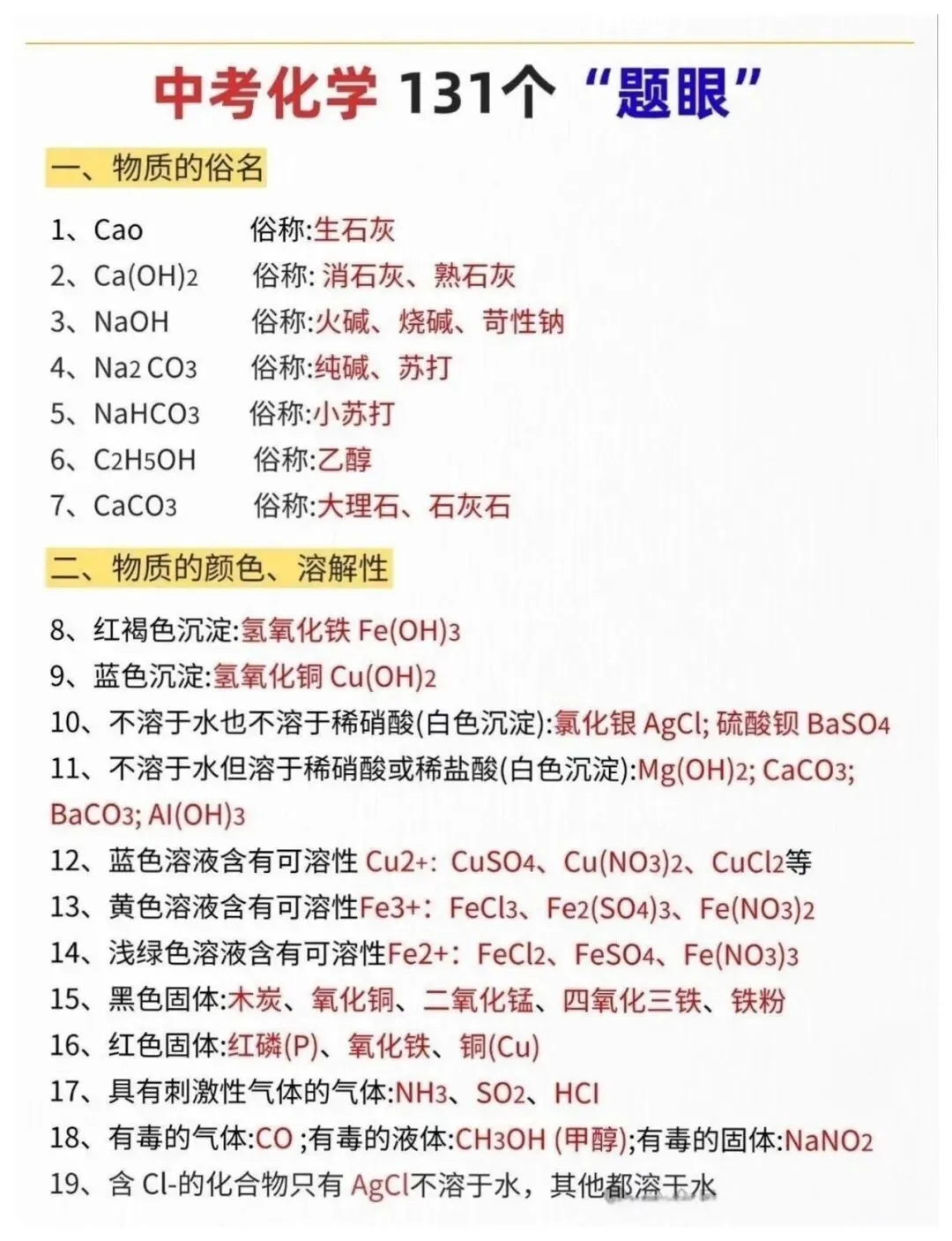 中考化学131个“题眼”,赶紧收藏 第1张