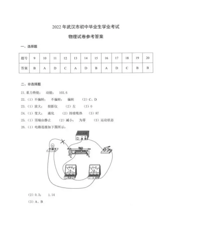 湖北武汉中考物理化学真题 第14张
