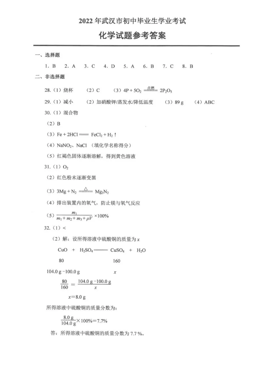 湖北武汉中考物理化学真题 第16张
