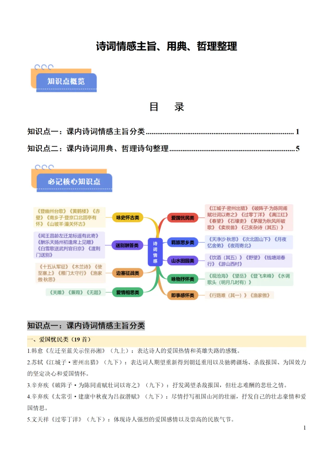 2025年中考语文冲刺:古诗词情感主旨、用典、哲理整理 第3张