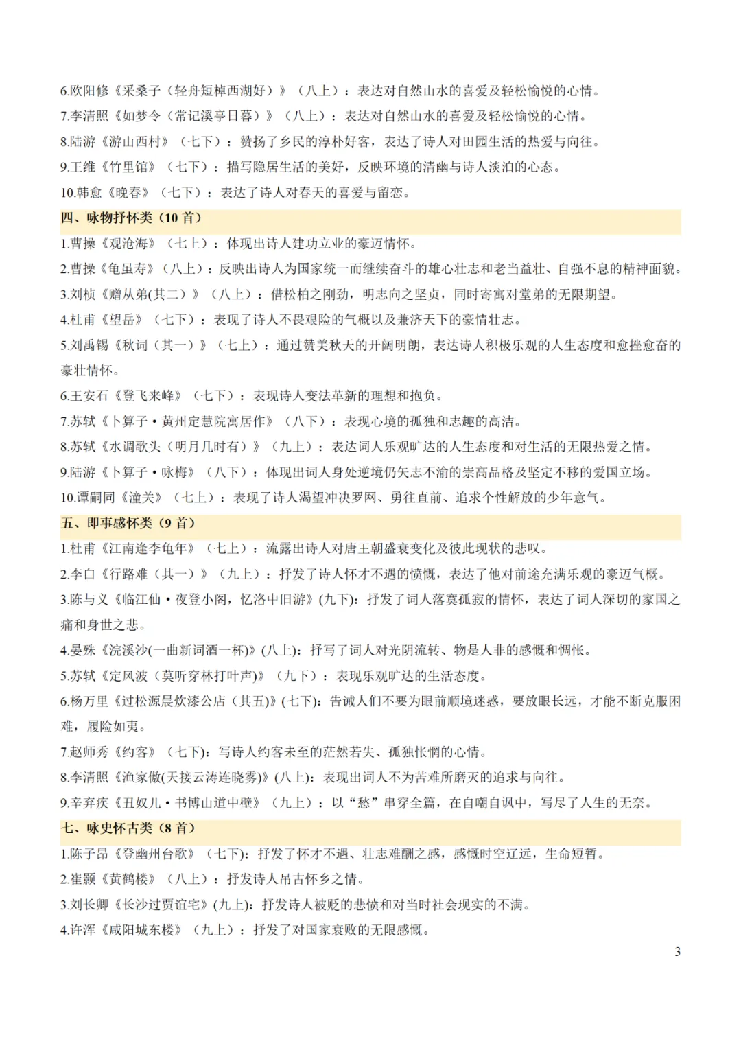 2025年中考语文冲刺:古诗词情感主旨、用典、哲理整理 第5张
