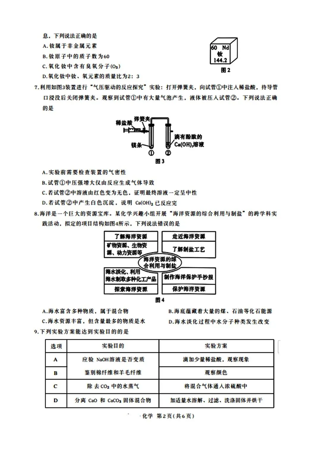 【2016中考】河北白加黑初三化学试卷(无水印) 第2张