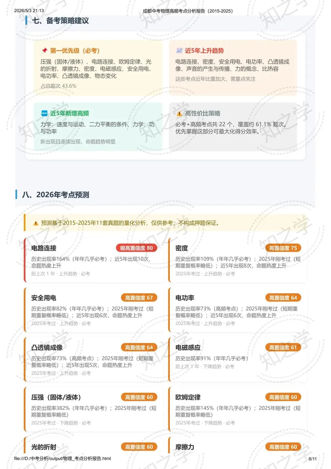 降维打击|中考系列(二)2015-2025物理高频考点热力分析 第9张