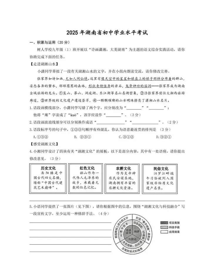 2025年湖南省中考真题试卷+答案解析【全科】可下载打印! 第1张