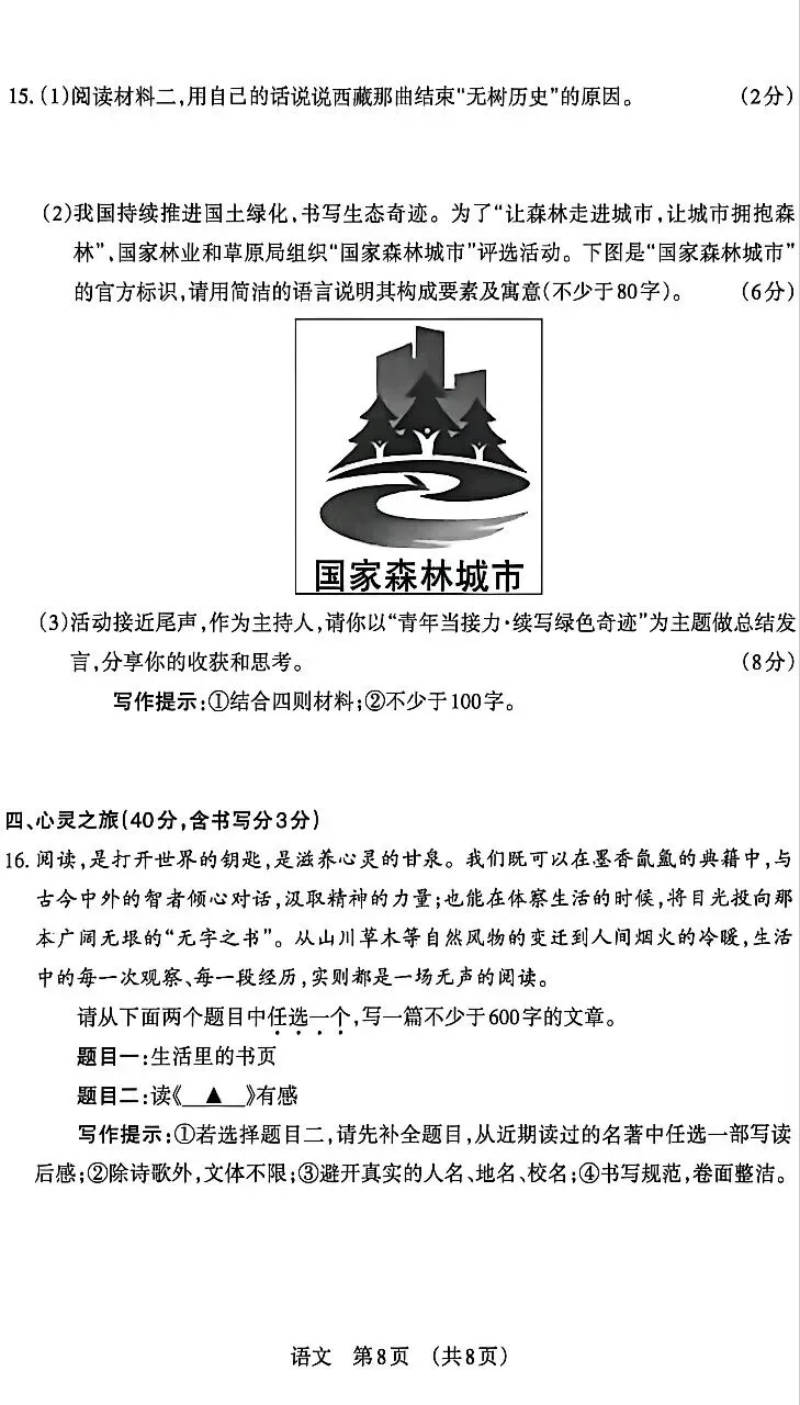 2026晋文源八下语文期中试卷 第8张